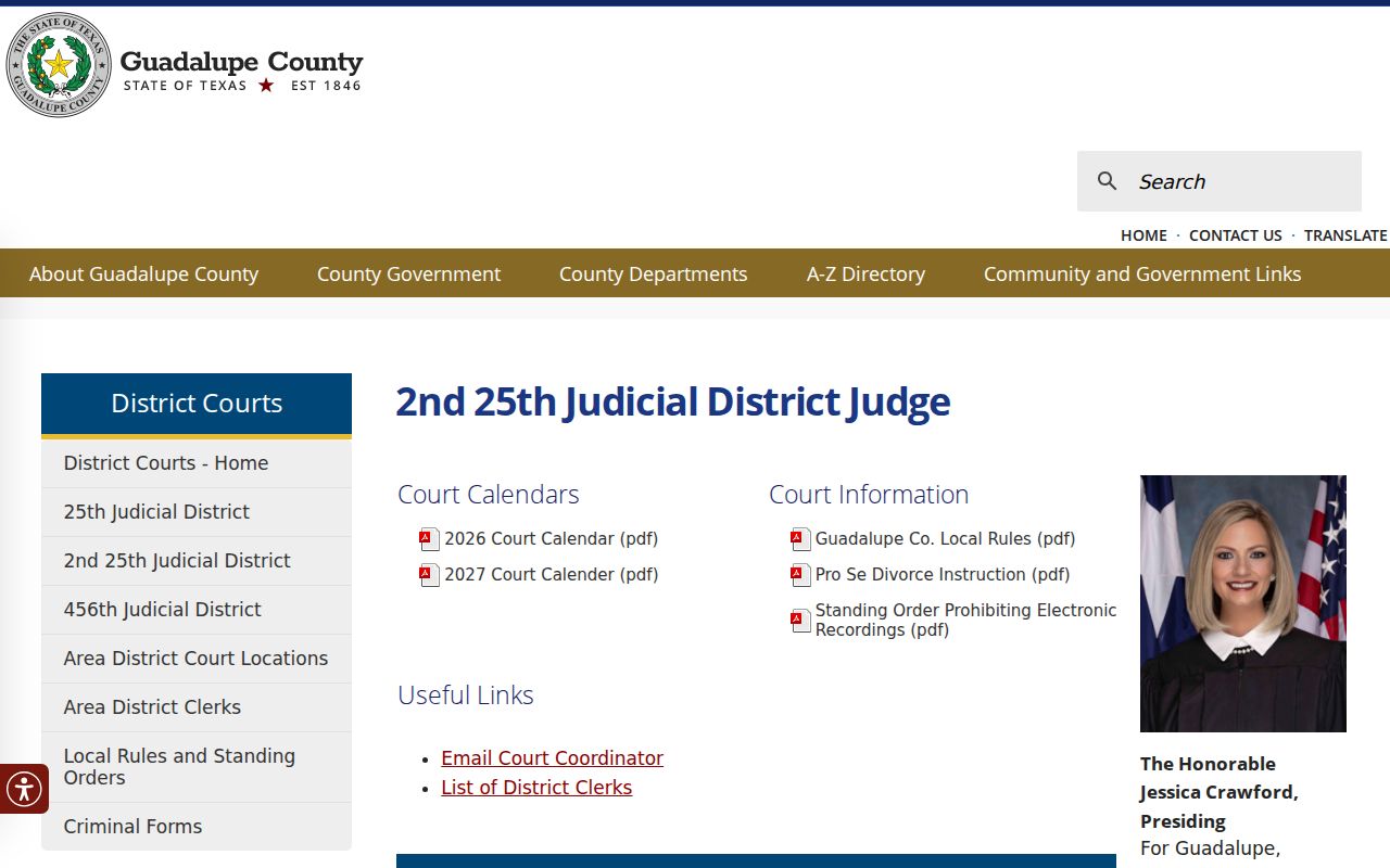 Guadalupe County court calendar for the 2nd 25th District Court