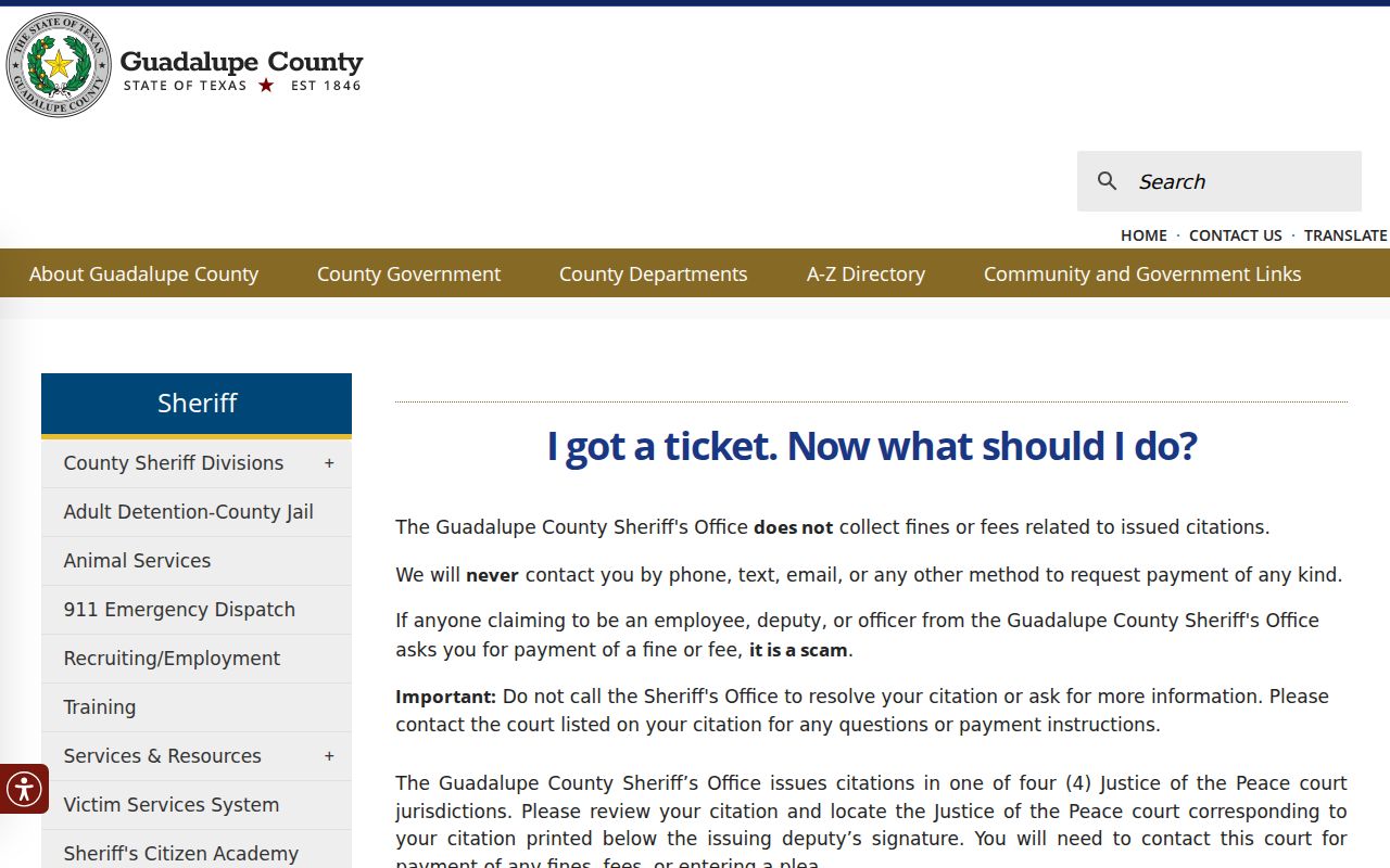 Guadalupe County sheriff traffic citation response instructions