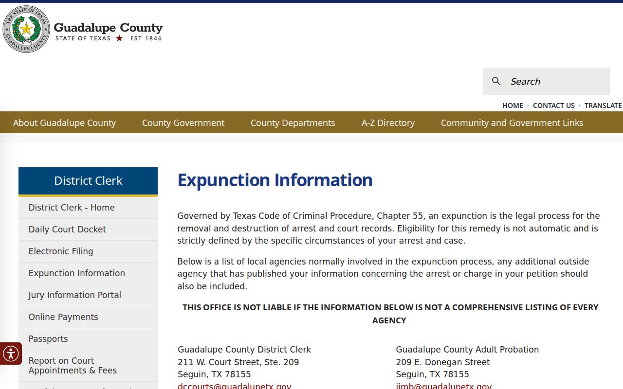Guadalupe County criminal docket expunction routing