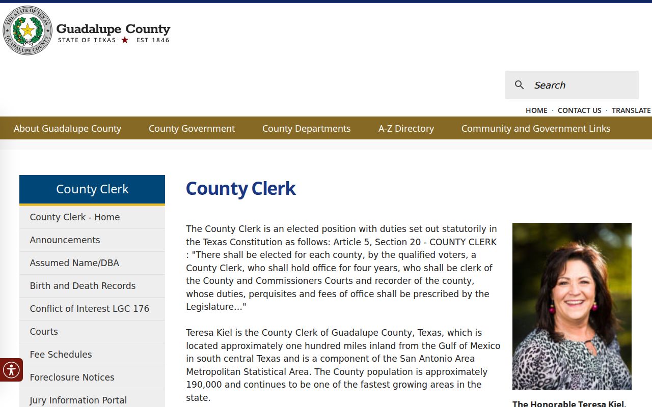 Guadalupe County court record County Clerk page