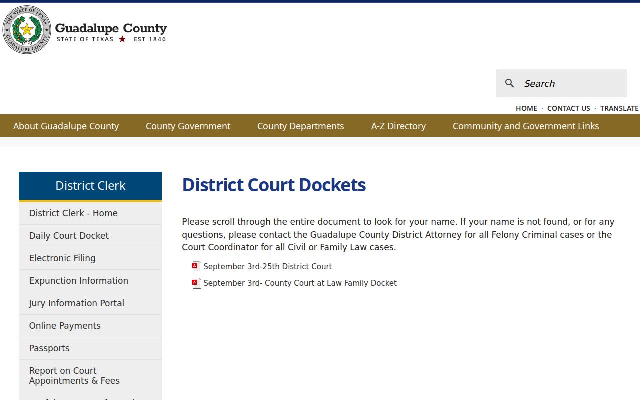 Guadalupe County court docket District Clerk access page